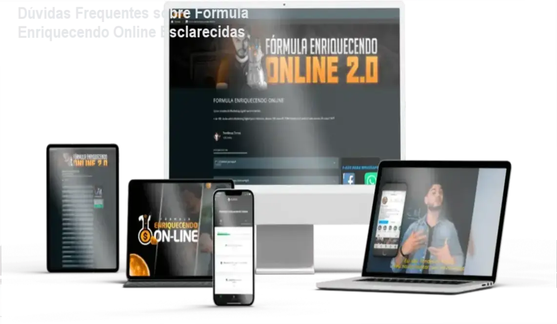 Infográfico mostrando o Método T.O.M com smartphone, laptop e grupo de mentoria para aprendizado prático de marketing digital