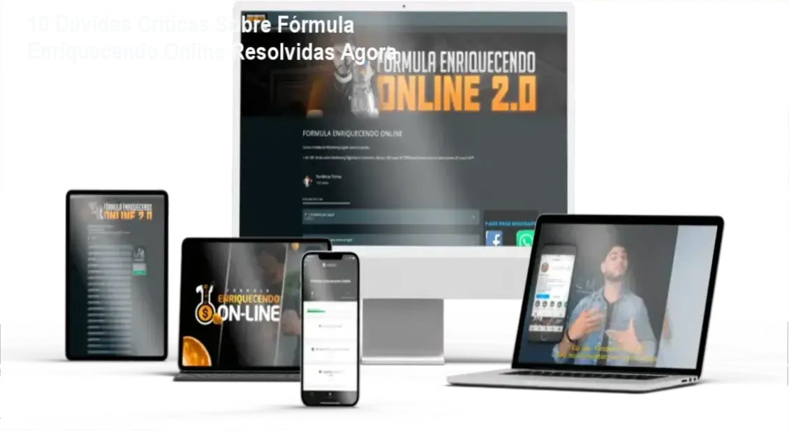 Imagem ilustrativa do curso Fórmula Enriquecendo Online com texto destacando Método T.O.M e mentorias ao vivo