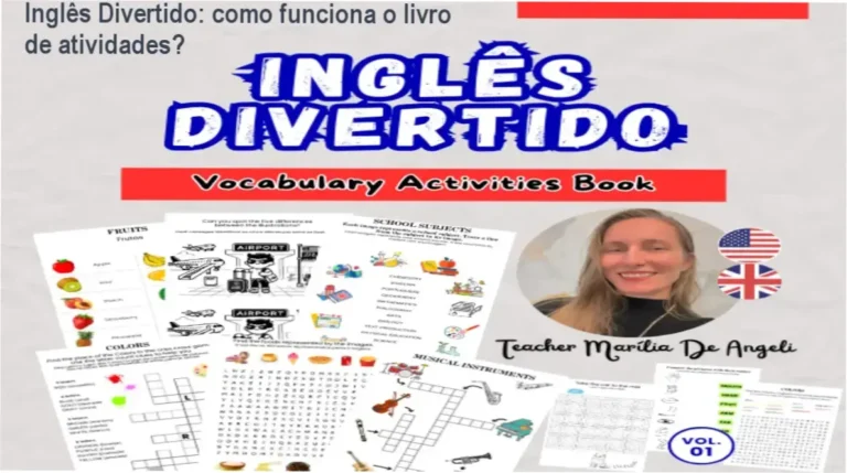 Inglês Divertido Livro de Atividades Vol. 1 por dentro com atividades lúdicas e gabarito