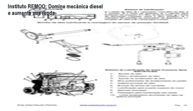 Imagem do Curso Mecânico Diesel Euro 3,4,5&6 do Instituto REMOO mostrando certificados e motores diesel