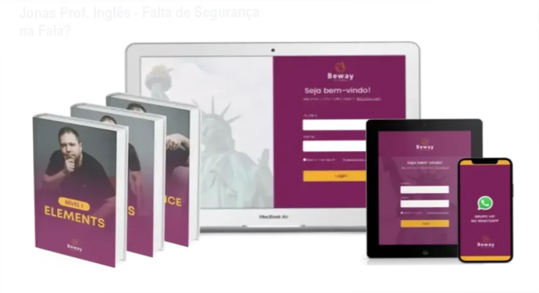 Ilustração de Jonas, professor de inglês, ensinando metodologia de confiança em fala.