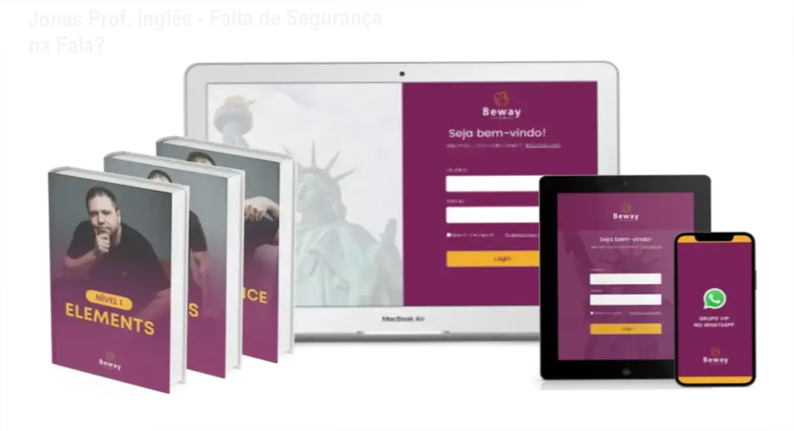 Ilustração de Jonas, professor de inglês, ensinando metodologia de confiança em fala.