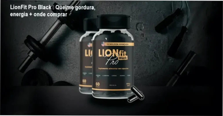 Frasco de LionFit Pro Black destacado com selo de promoção e indicação de onde comprar