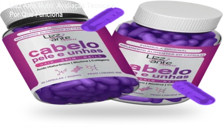 Frasco de Lizz Ante Nutri com cápsulas evidenciando o Smart Silicius para cabelos, pele e unhas
