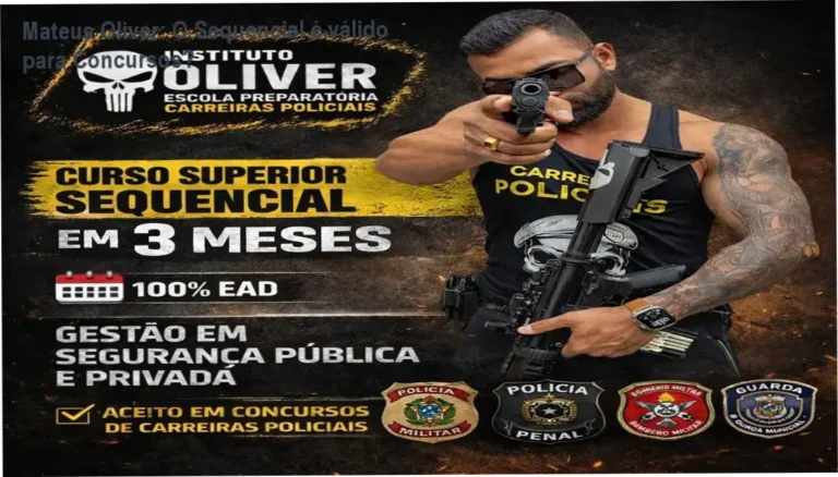 Interface do curso sequencial de Mateus Oliver e detalhes do certificado de gestão em segurança pública