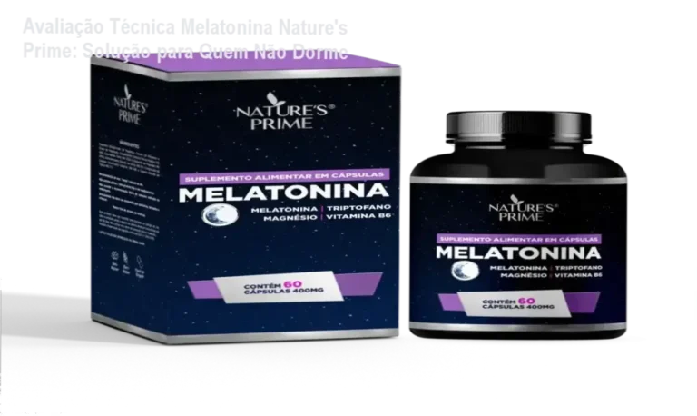 Embalagem da Melatonina Nature's Prime com logotipo da marca e rótulo de qualidade natural