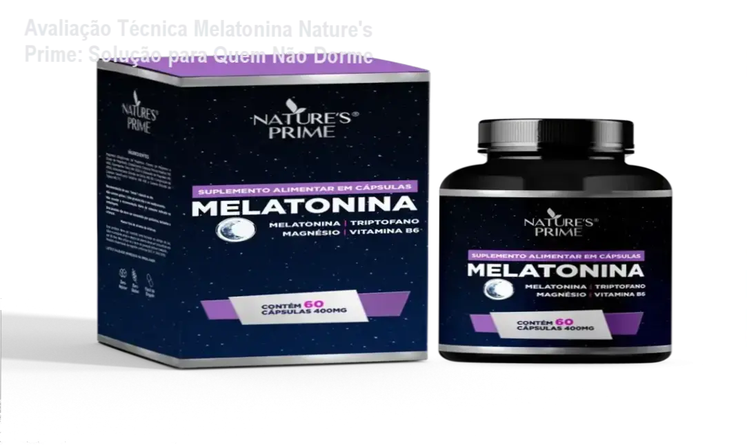Embalagem da Melatonina Nature's Prime com logotipo da marca e rótulo de qualidade natural
