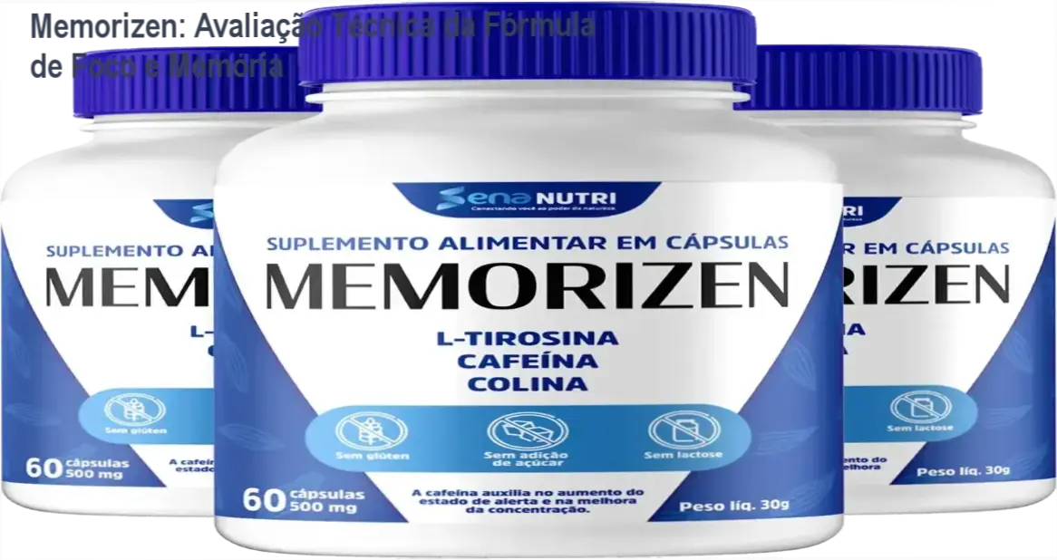 Frasco do suplemento Memorizen com capsulas para melhora da memória e concentração