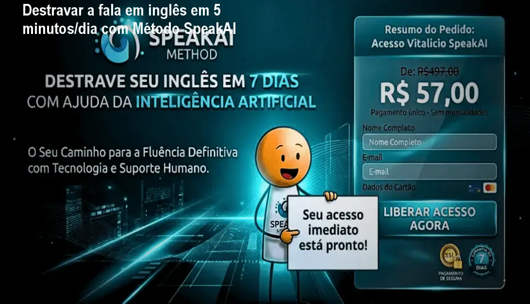 Destravar a fala em inglês em 5 minutos/dia com Método SpeakAI