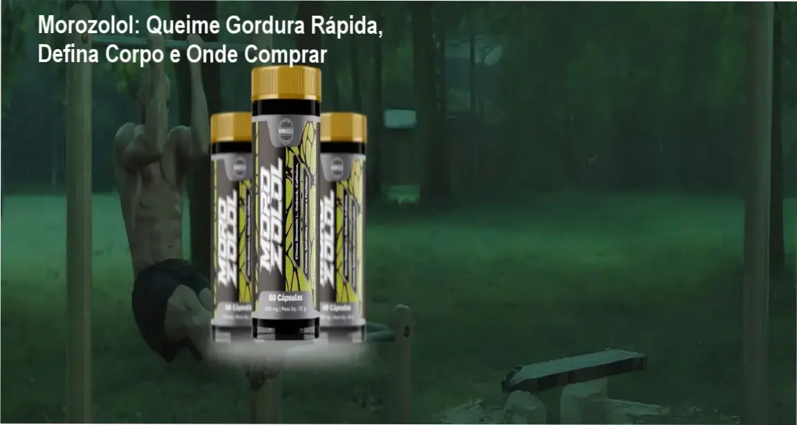 Frasco de Morozolol ao lado de destaque da promoção de lançamento, indicando onde comprar online