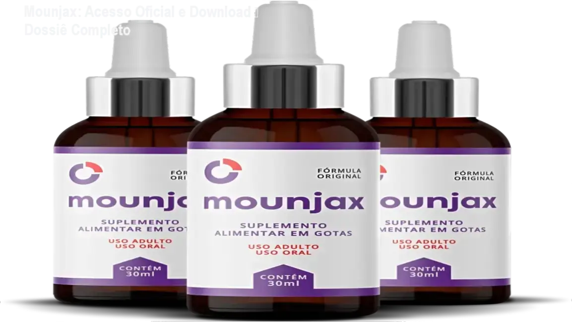 Frasco do suplemento Mounjax gotas para emagrecimento natural com destaque para formulação sublingual.