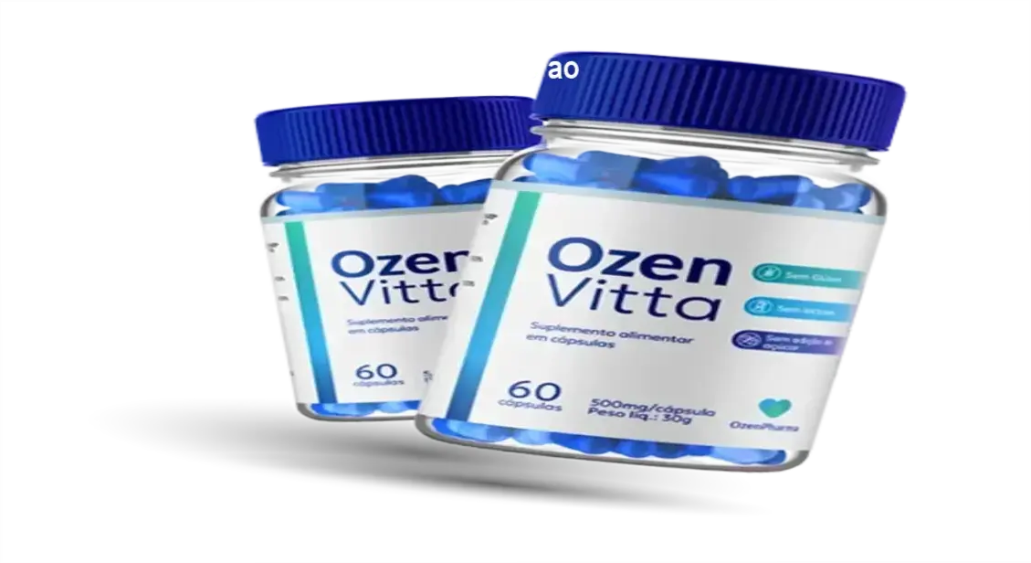 Bolsa com cápsulas OzenVitta e guia de benefícios