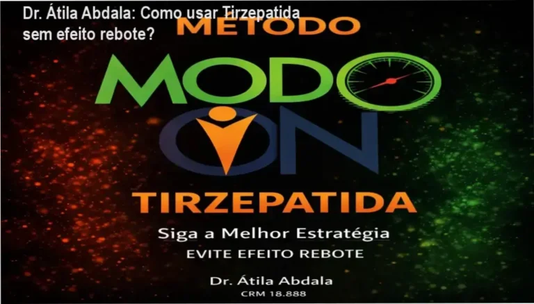 Interface do Protocolo Modo ON do Dr. Átila Abdala mostrando os aplicativos de suporte e o método de uso da tirzepatida