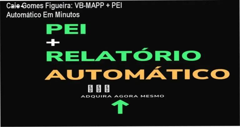 Planilha automatizada VB-MAPP + PEI de Caio Gomes Figueira mostrando interface Excel com geração automática de relatórios clínicos