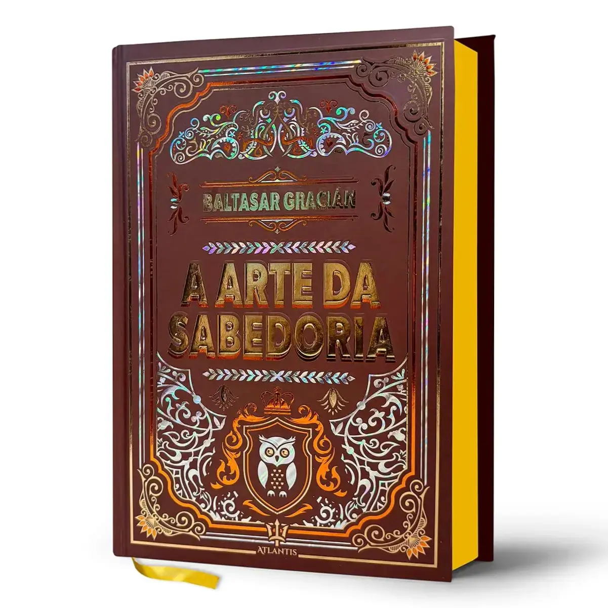 Edição premium de luxo em capa dura do livro A Arte da Sabedoria de Baltasar Gracián com acabamento sofisticado