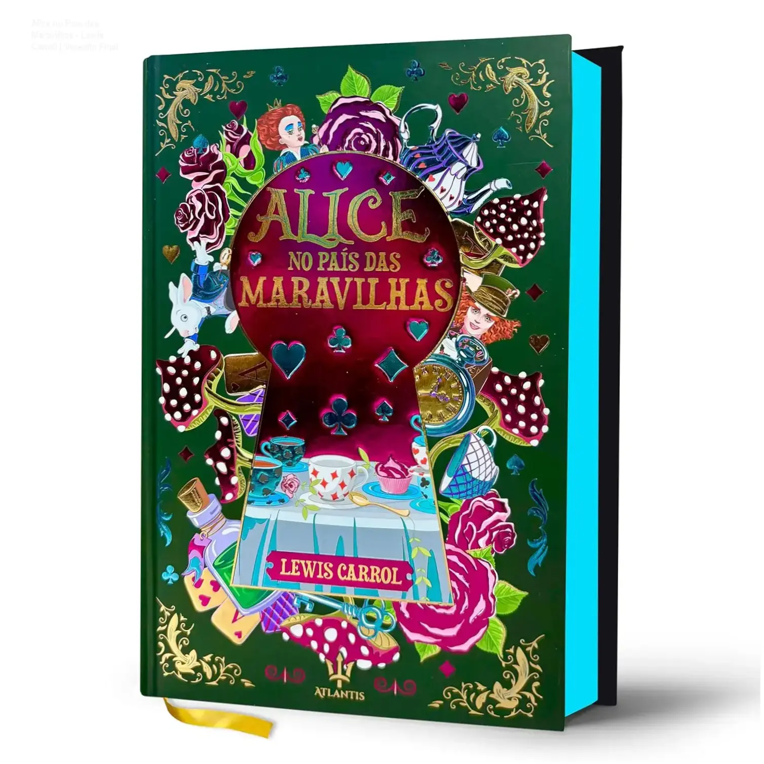 Edição de luxo com capa dura do livro Alice no País das Maravilhas de Lewis Carroll