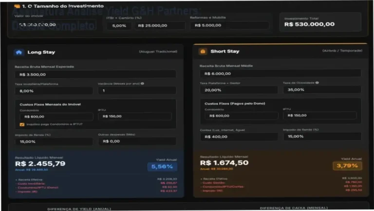 Interface de portal de inteligência de mercado com indicadores de rentabilidade Yield