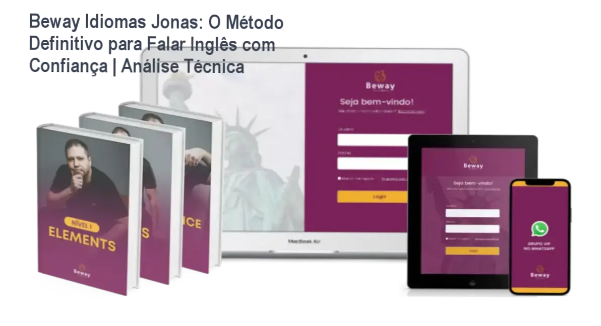 Curso Beway 2.0 de Jonas: Aulas interativas e treino prático de fala em Inglês com aulas ao vivo no WhatsApp.