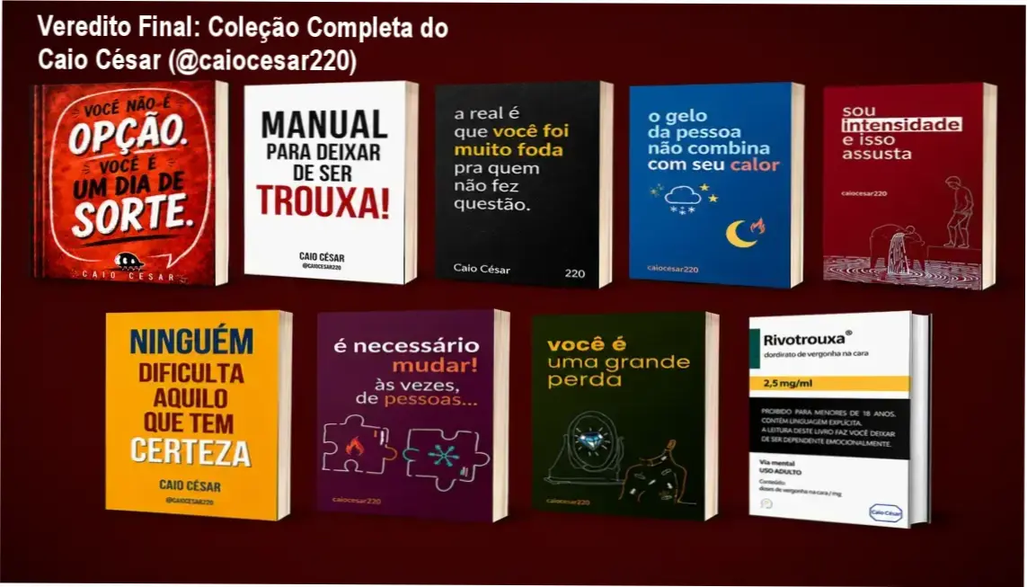 Visão interna da Coleção de Livros do Caio César sobre amor próprio e superação