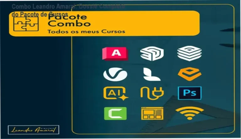 Interface do Pacote Combo do Arquiteto Leandro Amaral mostrando os 12 cursos e ferramentas de IA
