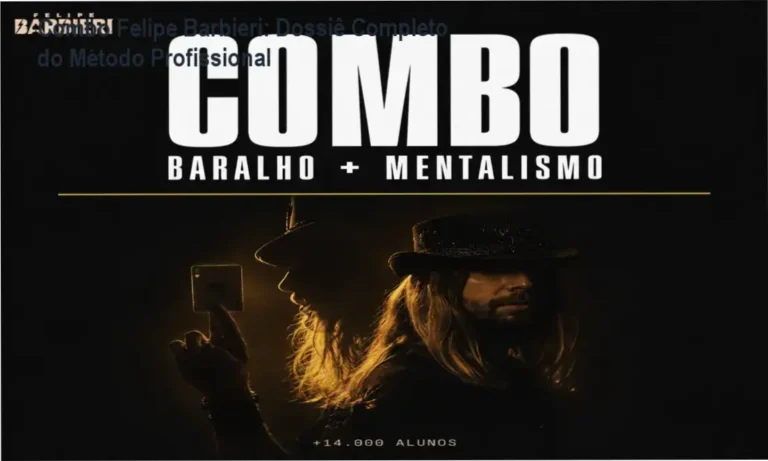 Bastidores e materiais didáticos do Combo Profissional de Felipe Barbieri incluindo baralho e técnicas de mentalismo
