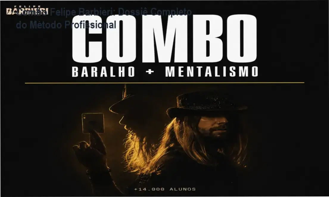 Bastidores e materiais didáticos do Combo Profissional de Felipe Barbieri incluindo baralho e técnicas de mentalismo