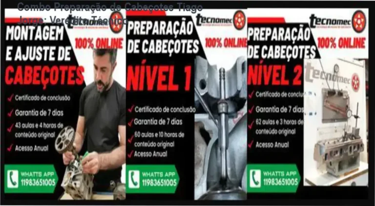 Bastidores do treinamento Combo Preparação de Cabeçotes de Tiago Jorge mostrando bancada de fluxo e moldes 3D