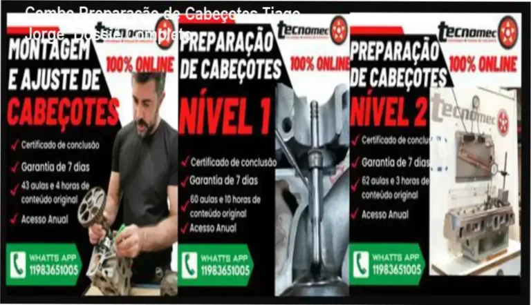 Combo Preparação de Cabeçotes e Desenvolvimento de Fluxo de Tiago Jorge mostrando detalhes de usinagem e bancada de fluxo