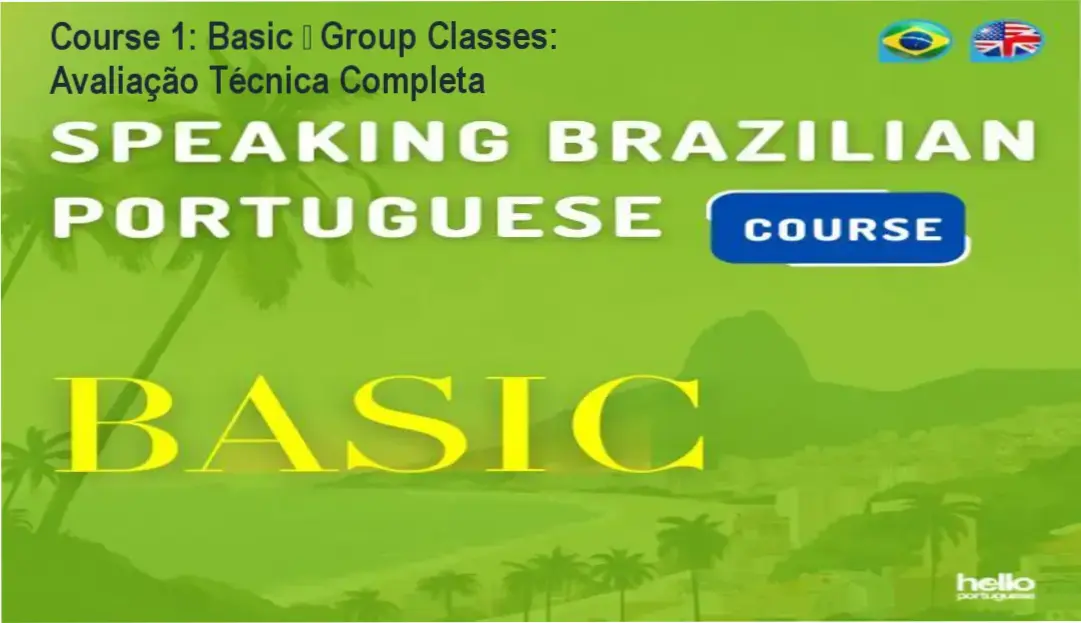Interface de estudos do Course 1: Basic – Group Classes mostrando aulas de português para falantes de inglês