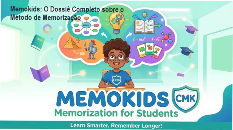 Estudante utilizando técnicas de memorização do curso Memokids para facilitar o estudo de matérias escolares