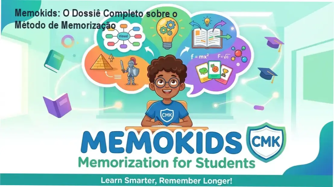 Estudante utilizando técnicas de memorização do curso Memokids para facilitar o estudo de matérias escolares