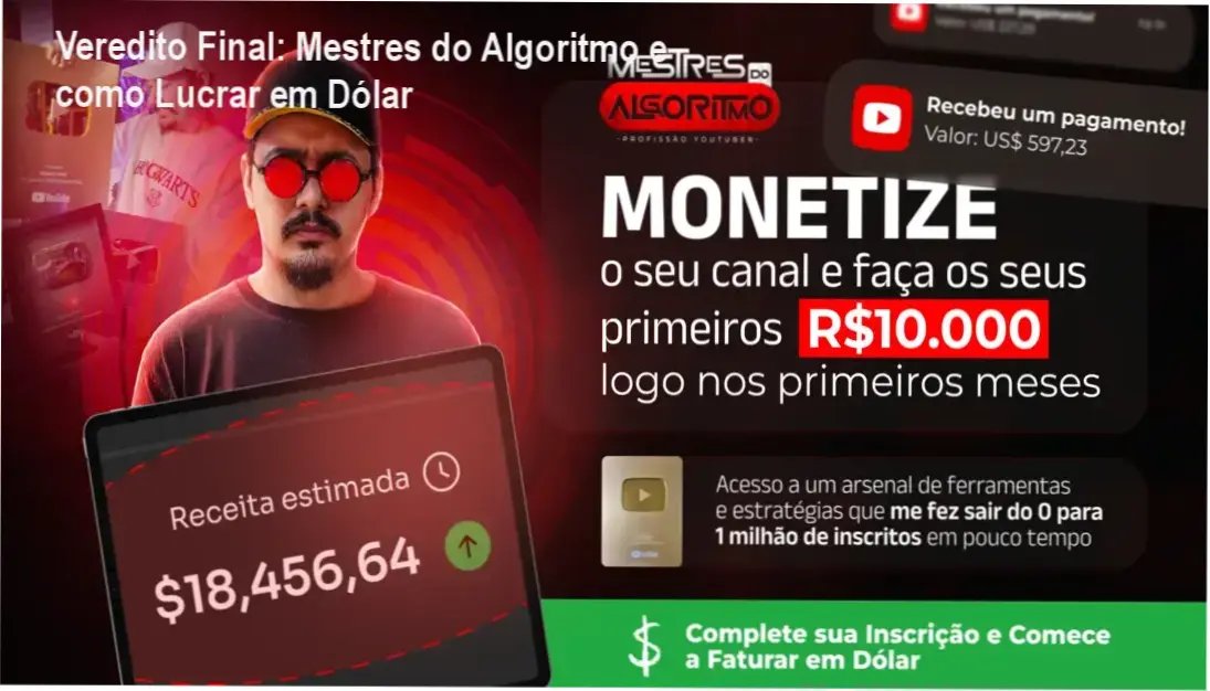 Interface do treinamento Mestres do Algoritmo apresentando estratégias de crescimento no YouTube