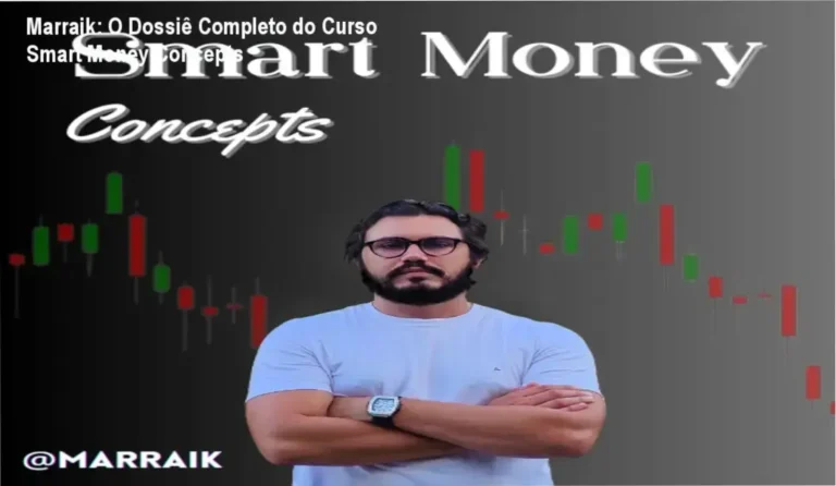 Visão interna da plataforma de estudos do curso Smart Money Concepts de Marraik mostrando gráficos e aulas