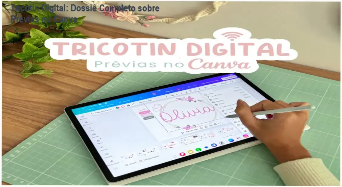 Interface do curso Tricotin Digital demonstrando a criação de prévias profissionais no Canva para artesanato