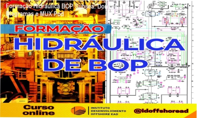 Instrutores Marcos Motta e Marcos Pestana explicando diagrama hidráulico de BOP Subsea com foco em MUX Pod e HPU
