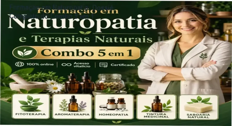 Estudante de terapias naturais utilizando materiais de estudo da Formação em Naturopatia Combo 5 em 1