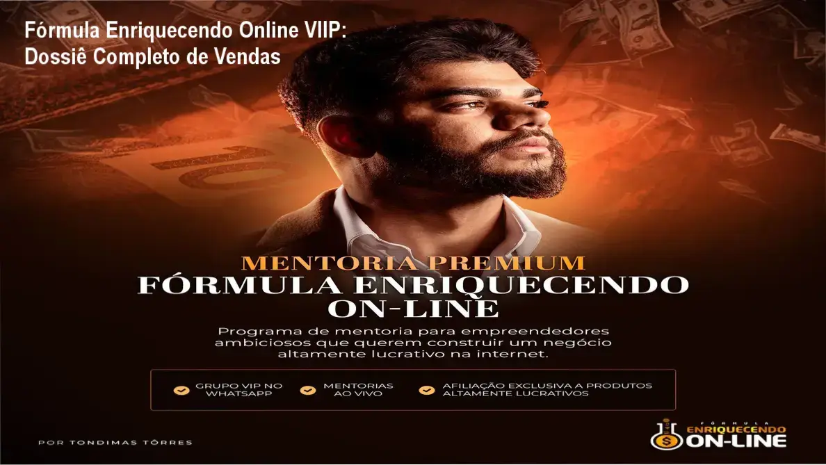 Infográfico detalhando os módulos de aprendizado e suporte do treinamento Fórmula Enriquecendo Online VIIP