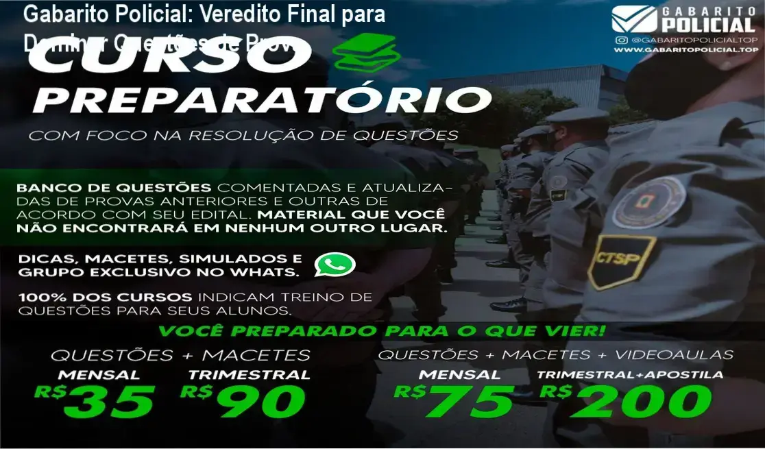 Interface do Gabarito Policial com simulados e questões comentadas para concursos de segurança pública