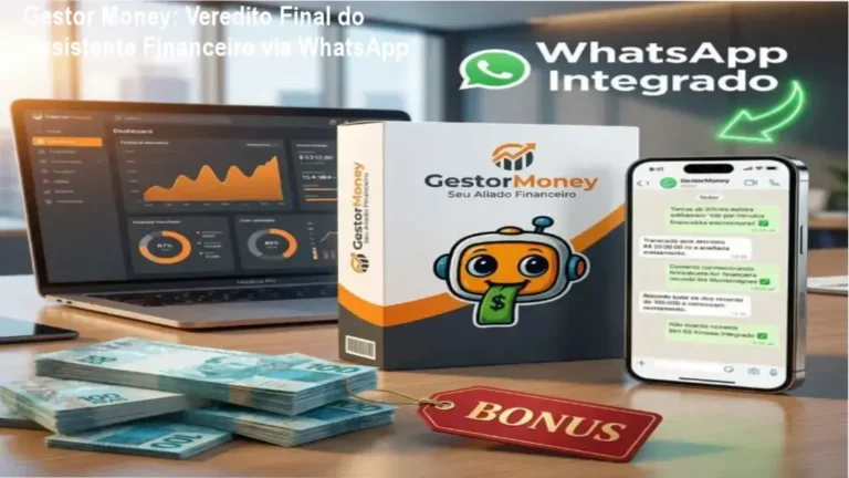 Interface do Gestor Money demonstrando controle financeiro automatizado via WhatsApp e dashboard de gráficos
