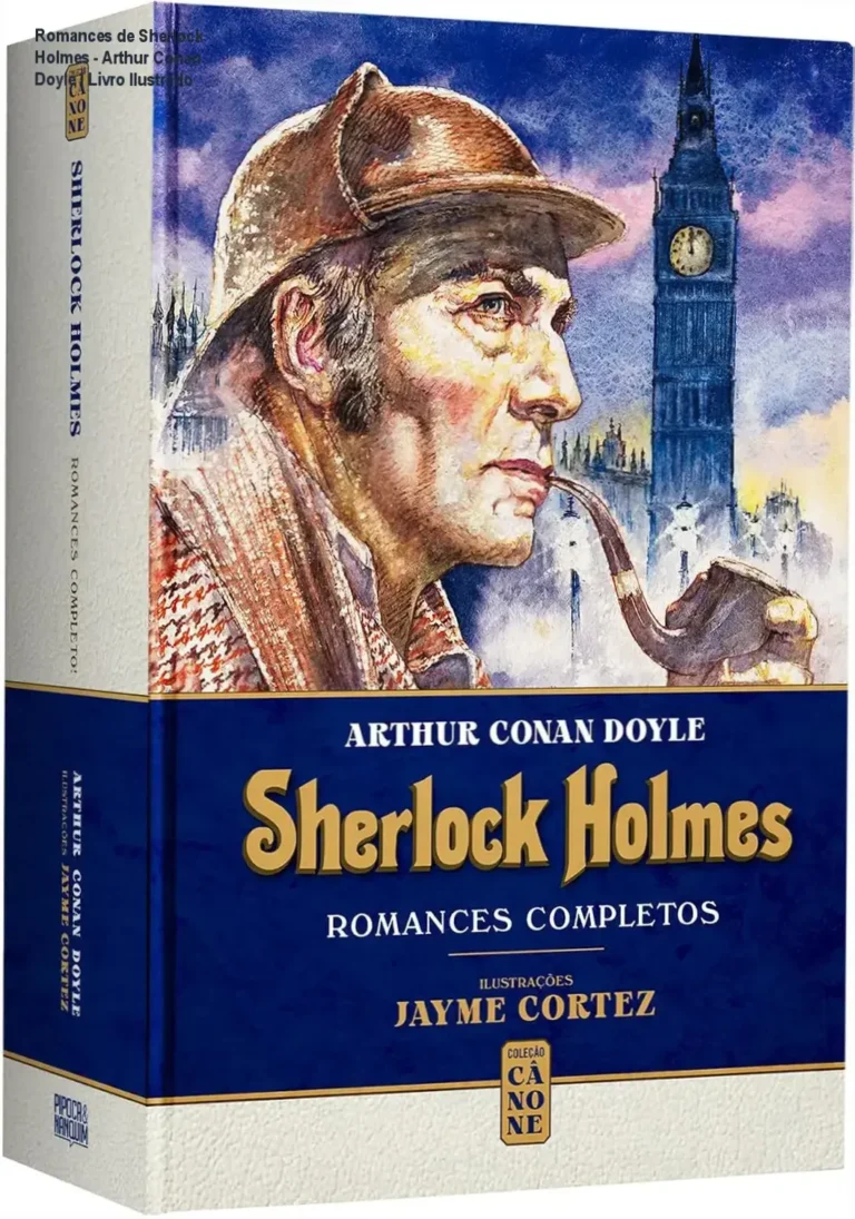 Capa do livro Sherlock Holmes com ilustrações de Jayme Cortez e personagens em destaque