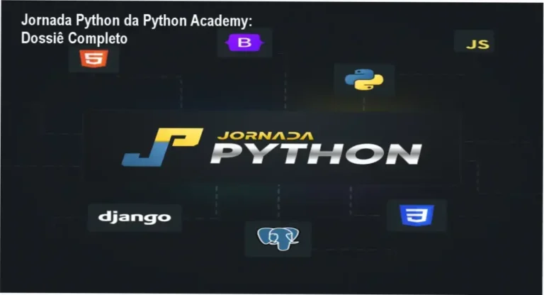 Interface da plataforma de cursos Jornada Python da Python Academy mostrando módulos de Python e Django