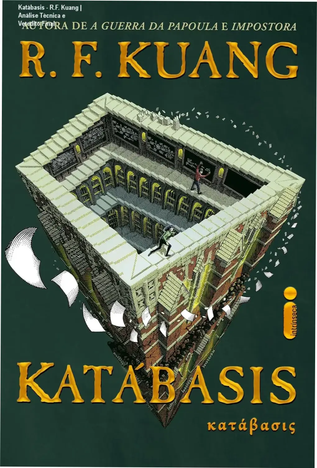 Capa do livro Katábasis de R.F. Kuang com elementos de dark academia e magia analítica