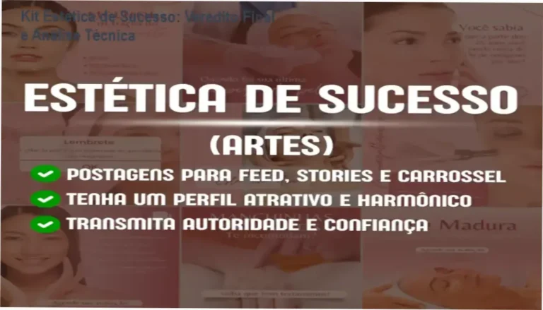 Preview do Kit Estética de Sucesso com templates de posts editáveis para Instagram de esteticistas