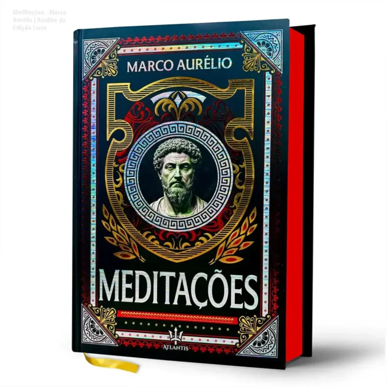 Capa dura da edição de luxo de Meditações de Marco Aurélio com hot stamping e lateral artística tie-dye