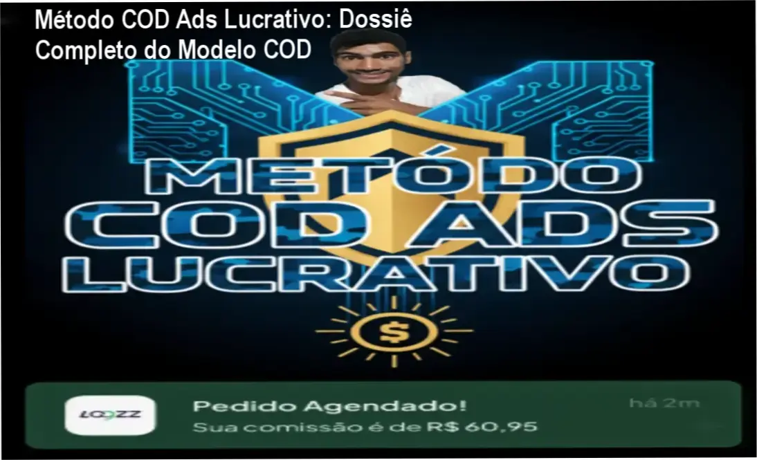 Infográfico demonstrando o fluxo de vendas do Método COD Ads Lucrativo utilizando anúncios e pagamento na entrega