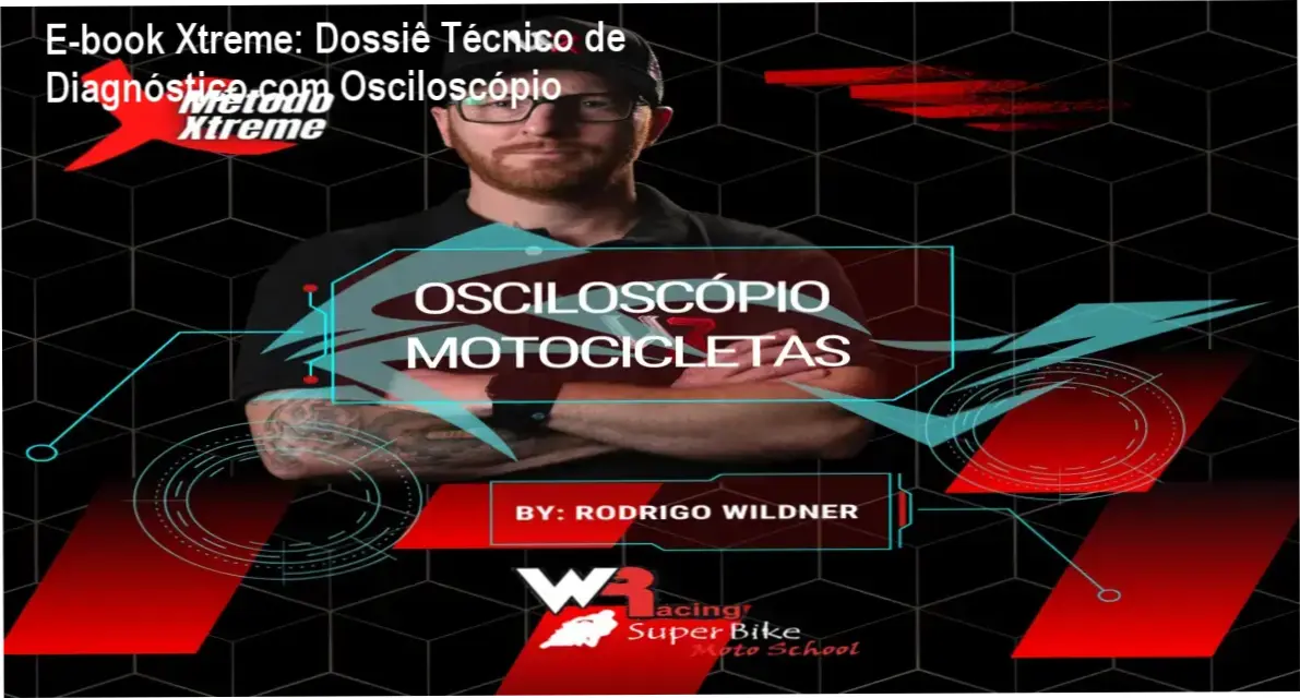 Mecânico analisando sinais de injeção eletrônica de moto com osciloscópio e guia E-book Xtreme
