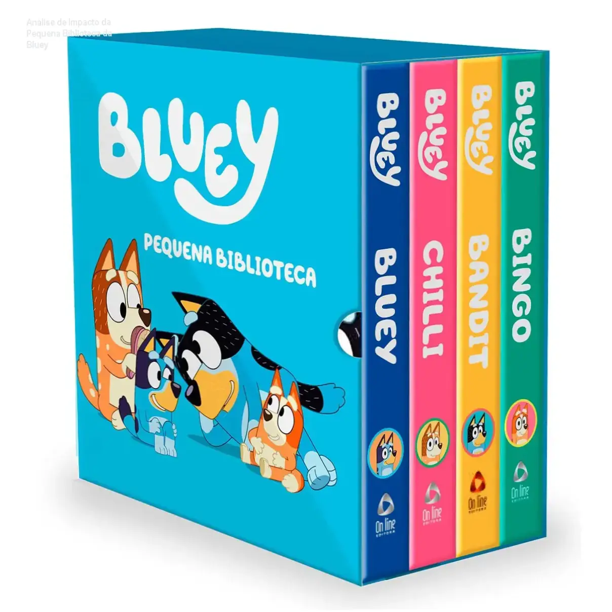 Análise interna da Pequena Biblioteca da Bluey com ilustrações vibrantes e conteúdo educativo