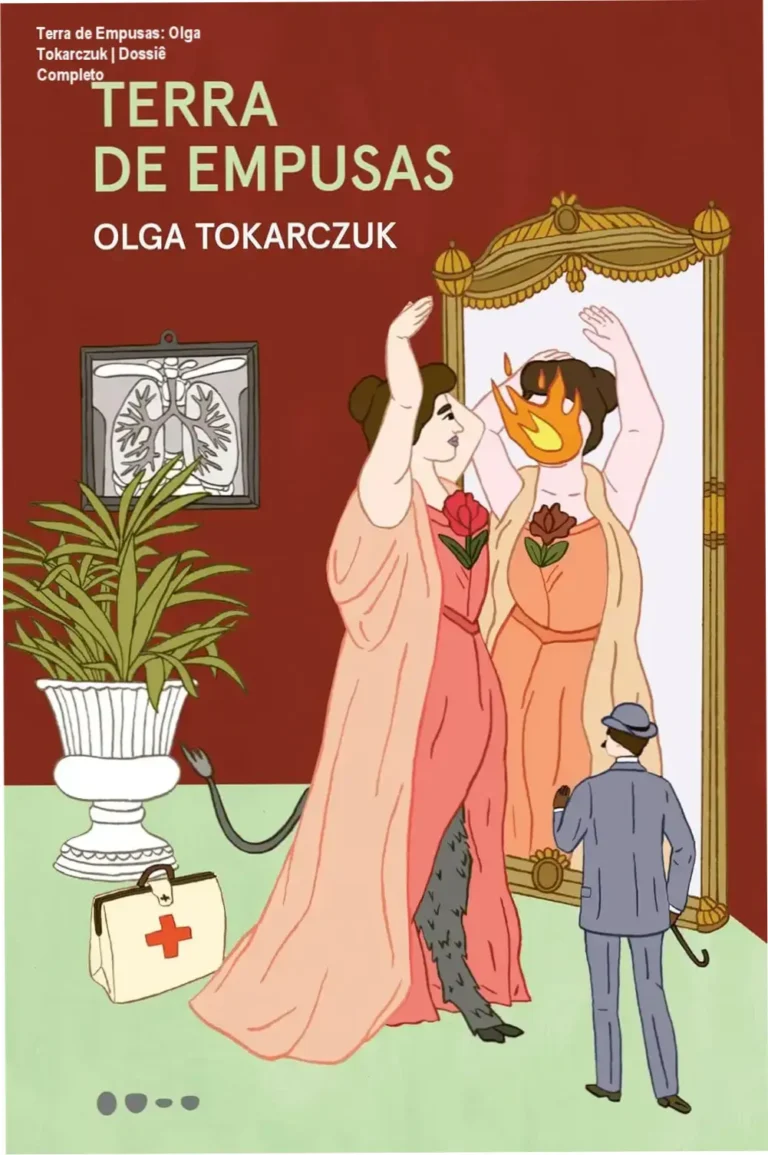 Capa do livro Terra de Empusas de Olga Tokarczuk em ambiente literário