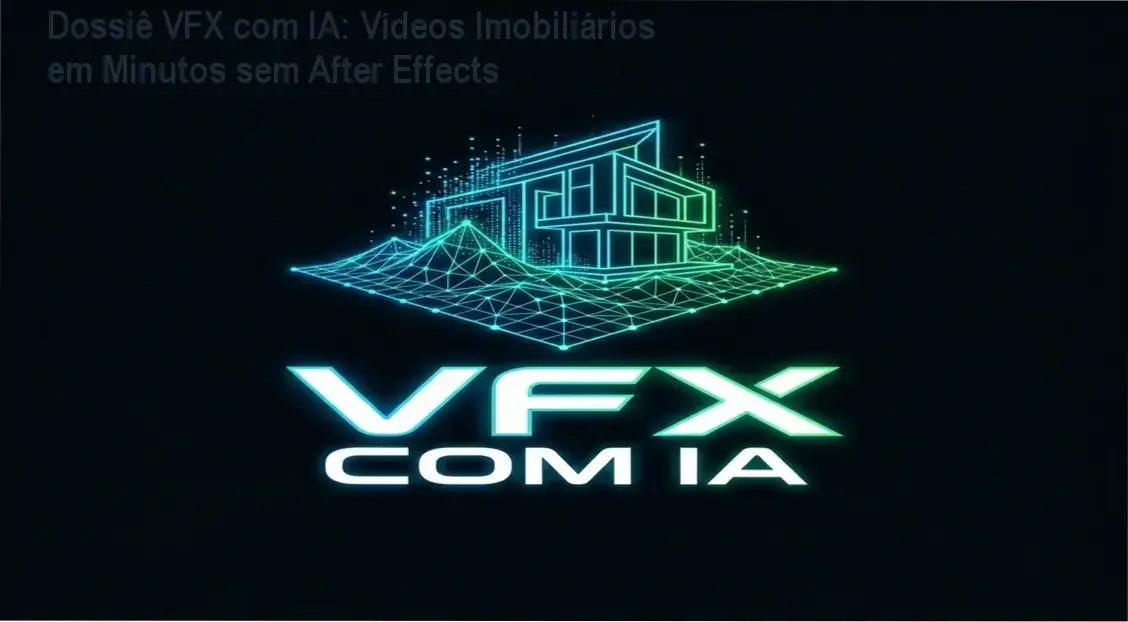 Tela de celular mostrando interface de IA gerando vídeo imobiliário com efeitos 3D e marcação de terreno