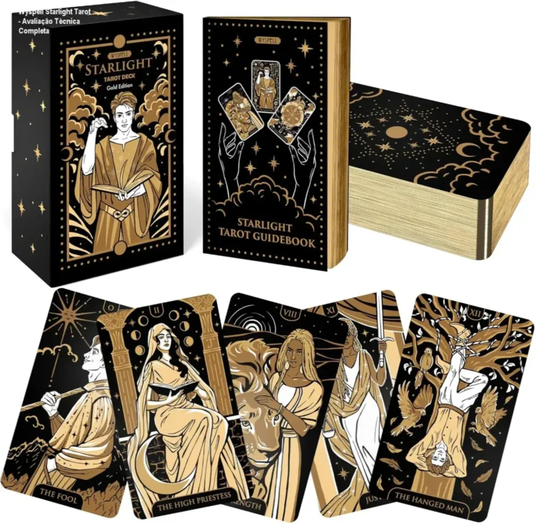 Baralho de tarô Wyspell Starlight com detalhes dourados e design moderno